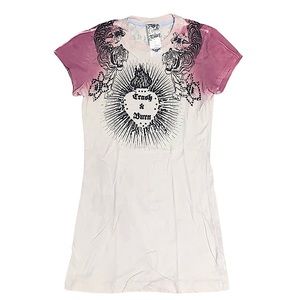 CRASH & BURN: Ombre Embellished Rhinestone Beaded Short Sleeve Shirt Size Medium